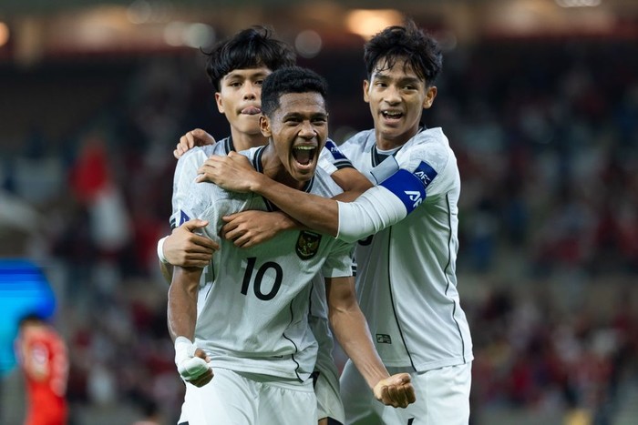 Fadly Alberto mencetak gol untuk Timnas Indonesia U-17 menghadapi Afghanistan di Piala Asia U-17 2025, Jumat 11 April 2025.