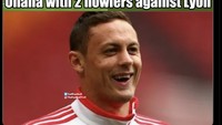 Blunder fatal Onana ketika MU berimbang 2-2 melawan Lyon pun memunculkan beragam meme. Termasuk Matic ketawa-tawa. Foto: dok. Internet/X (Twitter)