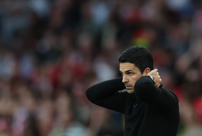 Mikel Arteta Soccer Football - Premier League - Arsenal v Brentford - Emirates Stadium, London, Britain - April 12, 2025 Arsenal manager Mikel Arteta reacts Action Images via Reuters/Paul Childs EDITORIAL USE ONLY. NO USE WITH UNAUTHORIZED AUDIO, VIDEO, DATA, FIXTURE LISTS, CLUB/LEAGUE LOGOS OR 'LIVE' SERVICES. ONLINE IN-MATCH USE LIMITED TO 120 IMAGES, NO VIDEO EMULATION. NO USE IN BETTING, GAMES OR SINGLE CLUB/LEAGUE/PLAYER PUBLICATIONS. PLEASE CONTACT YOUR ACCOUNT REPRESENTATIVE FOR FURTHER DETAILS..