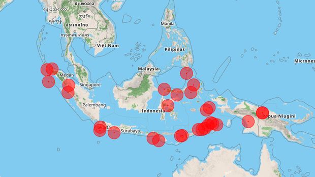 Peta Gempa M5,0+ Terbaru (per 14 April 2025). (Dok. BMKG)