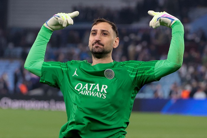 BIRMINGHAM, ENGLAND - APRIL 15: PSG goalkeeper Gianluigi Donnarumma celebrates following the UEFA Champions League 2024/25 Quarter Final Second Leg football match between Aston Villa FC and Paris Saint-Germain (PSG) at Villa Park on April 15, 2025 in Birmingham, England. (Photo by Jean Catuffe/Getty Images)