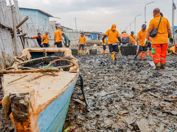 Sampah Menumpuk di Tanggul Pluit Dibersihkan