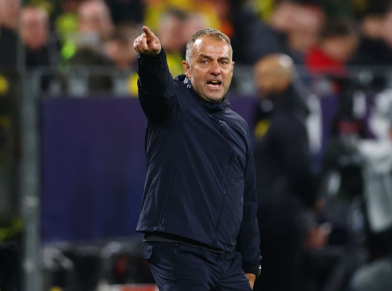 Soccer Football - Champions League - Quarter Final - Second Leg - Borussia Dortmund v FC Barcelona - Signal Iduna Park, Dortmund, Germany - April 15, 2025 FC Barcelona coach Hansi Flick REUTERS/Thilo Schmuelgen