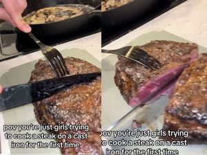 Masak Steak Pakai Wajan Besi, Wanita Ini Kaget Dalamnya Masih Mentah Masak Steak Pakai Wajan Besi, Wanita Ini Kaget Dalamnya Masih Mentah