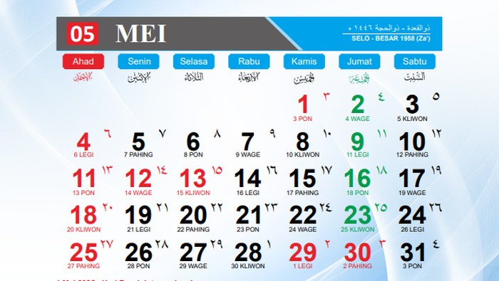 Kalender Mei 2025.