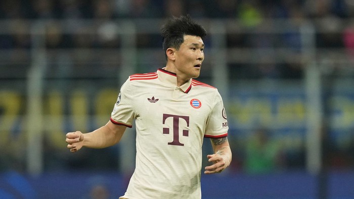 Bayern's Kim Min-jae runs during the Champions League quarterfinals second leg soccer match between Inter Milan and Bayern Munich at the San Siro stadium in Milan, Italy, Wednesday, April 16, 2025. (AP Photo/Antonio Calanni)