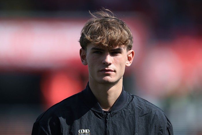 MONZA, ITALY - APRIL 05: Nico Paz of Como 1907 looks on during the line up prior to the Serie A match between AC Monza and Como 1907 at U-Power Stadium on April 05, 2025 in Monza, Italy. (Photo by Jonathan Moscrop/Getty Images)
