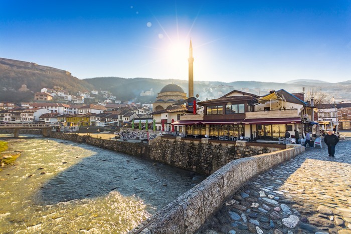 Masjid Sinan Pasha Sinan pasha mosque of Prizren, Kosovo in the evening sunset