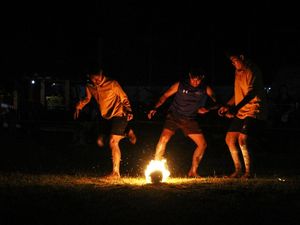 Aksi Seru Permainan Sepak Bola Api di Palangka Raya