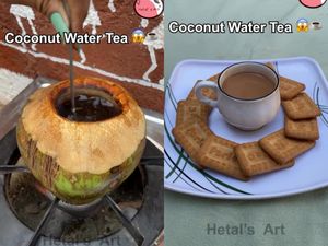 Racikan Teh Susu Campur Air Kelapa, Dimasak Langsung Pakai Batok Racikan Teh Susu Campur Air Kelapa, Dimasak Langsung Pakai Batok