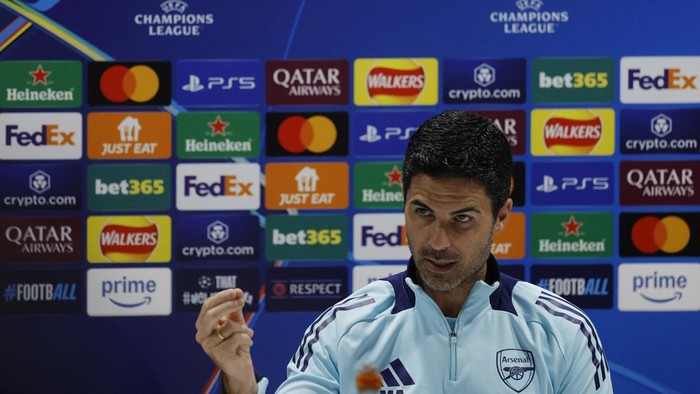 Soccer Football - Champions League - Arsenal Press Conference - Emirates Stadium, London, Britain - April 28, 2025 Arsenal manager Mikel Arteta during the press conference Action Images via Reuters/Andrew Couldridge