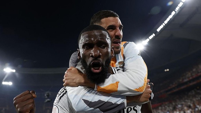 Antonio Ruediger SEVILLE, SPAIN - APRIL 26: Antonio Rudiger (L) and Dani Ceballos (R) of Real Madrid celebrate after a goal during the Copa del Rey 2025 final match between Barcelona and Real Madrid in Seville, Spain on April 26, 2025. (Photo by Burak Akbulut/Anadolu via Getty Images)