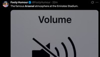 Meme bermunculan meledek Arsenal di media sosial. Salah satunya menyebut bisingnya Emirates Stadium tak terdengar dini hari tadi. (Foto: X.com/@FootyHumour)