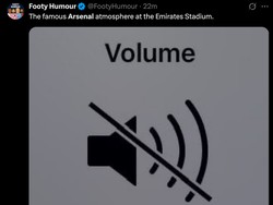 Meme bermunculan meledek Arsenal di media sosial. Salah satunya menyebut bisingnya Emirates Stadium tak terdengar dini hari tadi. (Foto: X.com/@FootyHumour)