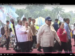 Salami Massa Buruh, Prabowo Tiba di Monas Saat Perayaan May Day