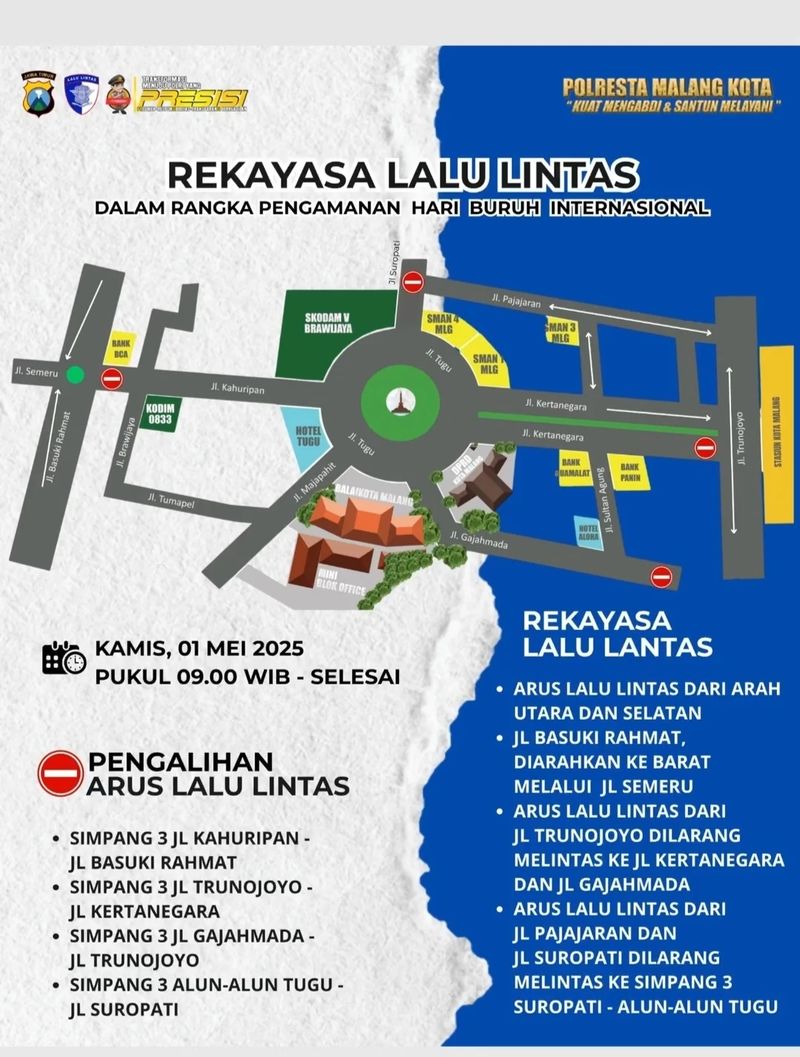 Rekayasa lalin pengawalan Hari Buruh Internasional di Kota Malang.