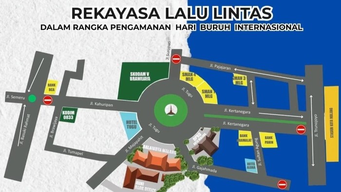 Rekayasa lalin pengawalan Hari Buruh Internasional di Kota Malang. Rekayasa lalin pengawalan Hari Buruh Internasional di Kota Malang.