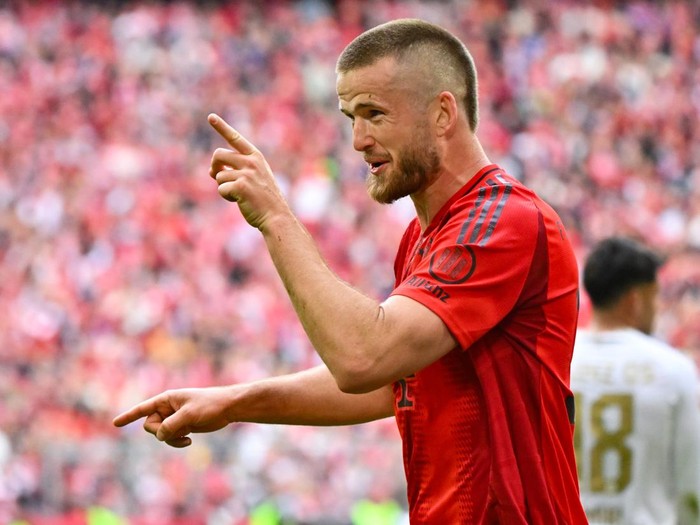 26 April 2025, Bavaria, Munich: Soccer: Bundesliga, Bayern Munich - FSV Mainz 05, Matchday 31, Allianz Arena, Munich's Eric Dier celebrates after his goal for 3:0. Photo: Peter Kneffel/dpa (Photo by Peter Kneffel/picture alliance via Getty Images)