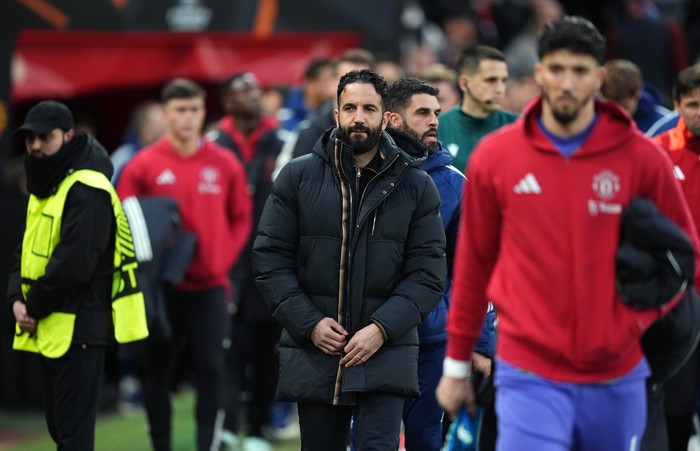 2210092497 Manchester United manager Ruben Amorim ahead of the UEFA Europa League quarter-final, second leg match at the Old Trafford in Manchester, England. Picture date: Thursday April 17, 2025. (Photo by Martin Rickett/PA Images via Getty Images)