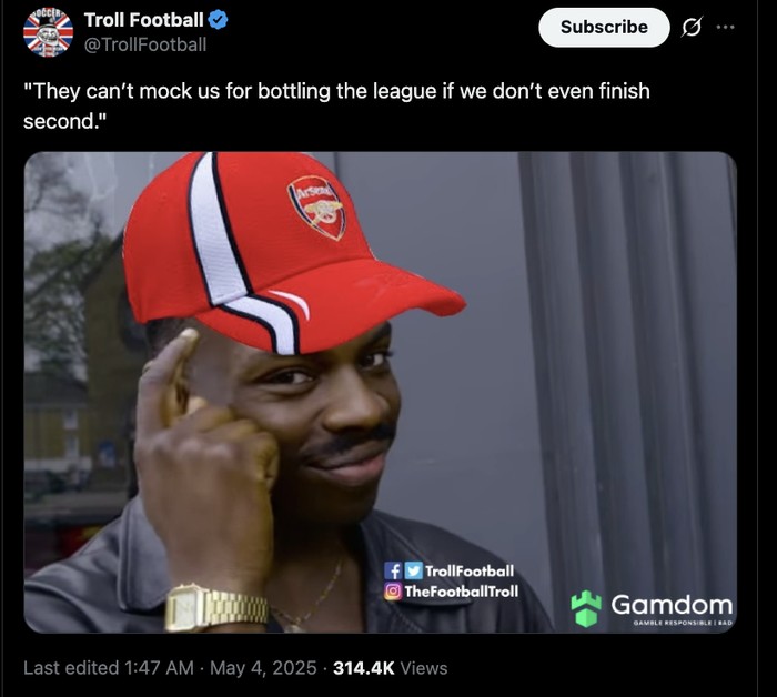 Meme: Arsenal Sudah Gagal Juara, Kini Terancam Digeser Rival Lain Pula