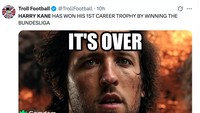 Bayern Munich juara Bundesliga pada Minggu (4/5/2025) malam, usai Bayer Leverkusen imbang. Hasil itu memastikan Harry Kane meraih gelar utama pertamanya di level klub. (Foto: X.com/@TrollFootball)