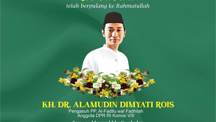 Kabar duka, anggota dewan perwakilan rakyat RI Alamuddin Dimyati Rois meninggal dunia di RS Budi Rahayu, Pekalongan, Selasa (6/5/2025) pagi.