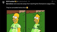 Di leg kedua, Barcelona sedianya sudah unggul 3-2 atas Inter, dan agregatnya jadi 6-5. Namun, Inter comeback dan bikin dua gol balasan di sisa waktu dan babak tambahan. (Foto: X.com/@brfootball)