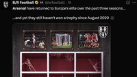 Arsenal sudah tak pernah lagi mencicipi gelar sejak 2020 alias 5 tahun yang lalu. Ya, ampun! (Foto: Twitter)
