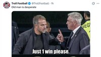 Tolong Hansi Flick, kasih Ancelotti sekali kemenangan saja musim ini sebelum pelatih Madrid itu cabut di akhir musim. (Foto: X.com/@TrollFootball)