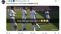 Padahal Madrid sudah senang tuh sempat unggul 2-0 atas Barcelona, tapi akhirnya....(Foto: X.com/@Priceless_MCI)