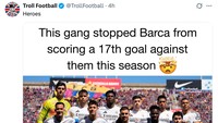 Real Madrid kebobolan 16 kali dari Barcelona sepanjang musim ini. Untung tidak sampai 17, ya. (Foto: X.com/@TrollFootball)