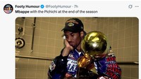 Mbappe boleh bangga menjadi top skor LaLiga di musim pertamanya, tapi kok ga ada gelar dimenangkan? (Foto: X.com/@FootyHumour)