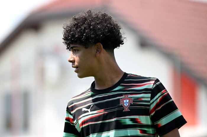 Cristiano Ronaldo ZAGREB, CROATIA - MAY 13: Cristiano Ronaldo Jr of Portugal looks on as he warms up prior to the Mens U15 International match between Portugal and Japan as part of the Vlatko Markovic tournament at Stadium Sveti Martin na Muri on May 13, 2025 in Zagreb, Croatia. (Photo by Jurij Kodrun/Getty Images)