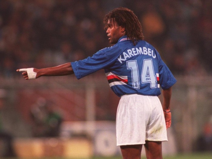 22 OCT 1995: CHRISTIAN KAREMBEU OF SAMPDORIA DURING THE SERIE A LEAGUE MATCH BETWEEN SAMPDORIA AND FIORENTINA WHICH WAS PLAYED AT THE STADIUM LUIGI FERRARIS Mandatory Credit: Allsport/ALLSPORT