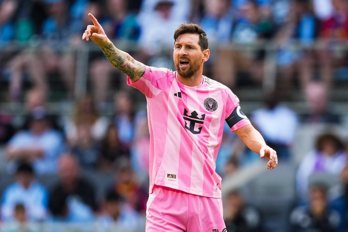 Lionel Messi May 10, 2025; Saint Paul, Minnesota, USA; Inter Miami forward Lionel Messi (10) looks on during the first half against Minnesota United at Allianz Field. Mandatory Credit: Brace Hemmelgarn-Imagn Images