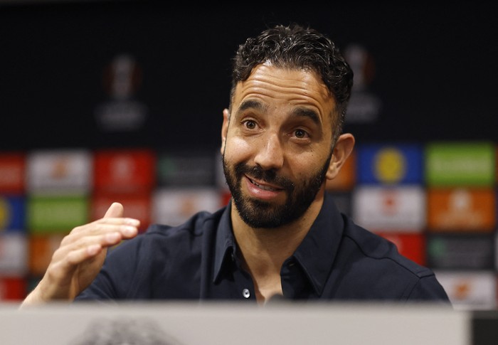 Soccer Football - Europa League - Europa League - Final - Manchester United Media Day - Old Trafford, Manchester, Britain - May 14, 2025 Manchester United manager Ruben Amorim during a press conference Action Images via Reuters/Jason Cairnduff