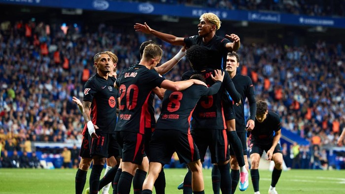 Lamine Yamal BARCELONA, SPAIN - MAY 15: Lamine Yamal of FC Barcelona celebrates after scoring their sides first goal during the LaLiga match between RCD Espanyol de Barcelona and FC Barcelona at RCDE Stadium on May 15, 2025 in Barcelona, Spain. (Photo by Omar Arnau/Quality Sport Images/Getty Images)