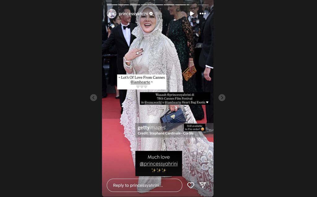 Syahrini turut menghadiri Cannes Film Festival 2025 yang diadakan di Cannes, Prancis, pada 13-24 Mei 2025. Momen itu terungkap saat sang penyanyi solo melenggang di red carpet ajang bergengsi tersebut.