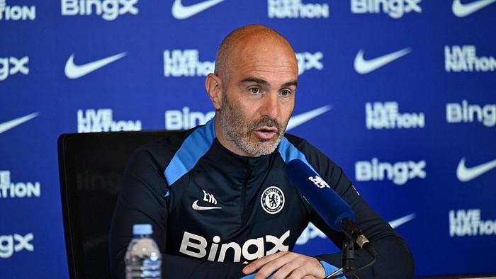 Enzo Maresca COBHAM, ENGLAND - MAY 15: Head Coach Enzo Maresca of Chelsea during a press conference at Chelsea Training Ground on May 15, 2025 in Cobham, England. (Photo by Darren Walsh/Chelsea FC via Getty Images)