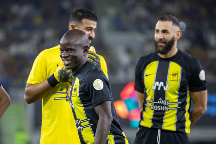 JEDDAH, SAUDI ARABIA - MARCH 29: Ngolo Kante of Al Ittihad reacts before the Saudi Pro League match between Al-Ittihad and Al Fayha at Prince Abdullah Al Faisal Stadium on March 29, 2024 in Jeddah, Saudi Arabia.(Photo by Yasser Bakhsh/Getty Images)