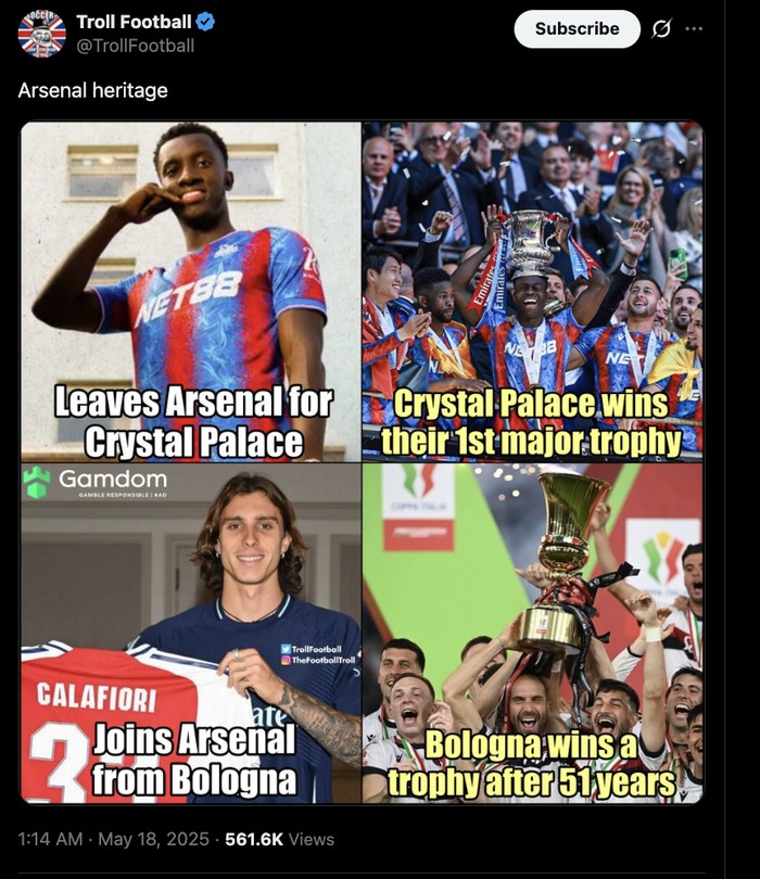Meme Crystal Palace, Arsenal