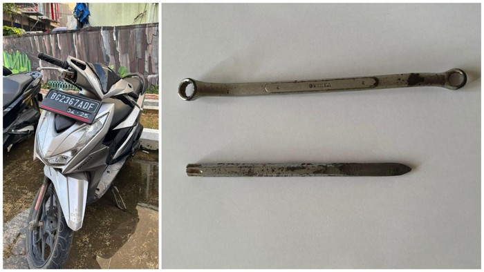 Barang bukti motor dan kunci diamankan polisi. Barang bukti motor dan kunci diamankan polisi.