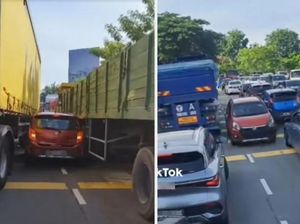 Pemobil Nekat Lawan Arus pas Lagi Macet: Tabrak Vios-Endingnya Nyangkut di Truk Pemobil Nekat Lawan Arus pas Lagi Macet: Tabrak Vios-Endingnya Nyangkut di Truk