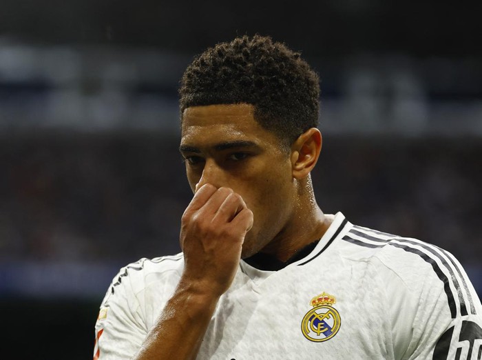 Soccer Football - LaLiga - Real Madrid v Celta Vigo - Santiago Bernabeu, Madrid, Spain - May 4, 2025 Real Madrid's Jude Bellingham reacts REUTERS/Susana Vera