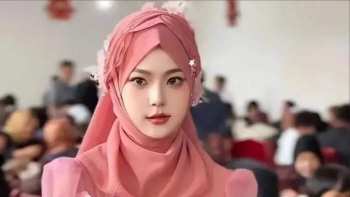 Pengantin Hijab Viral Pengantin hijab viral, kecantikannya dikira bikinan AI.