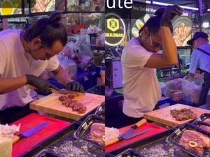 Tiru Gaya Salt Bae, Penjual Steak Kaki Lima Sukses Pikat Pembeli