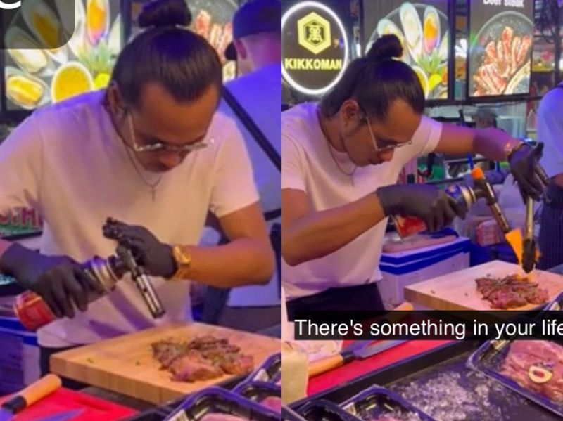 penjual steak kaki lima tiru gaya salt bae