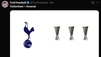 Ini menjadi gelar Liga Europa ketiga Tottenham sepanjang sejarah, sementara Arsenal belum pernah meraih trofi di kompetisi tersebut. (Foto: Twitter)