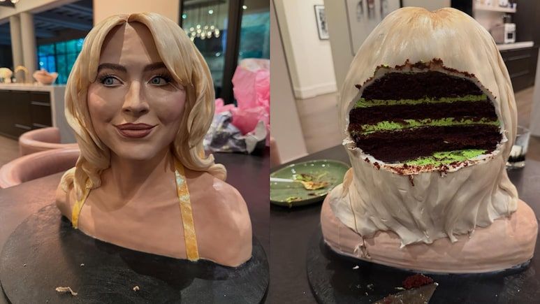 kue realistis berbentuk sosok Sabrina Carpenter