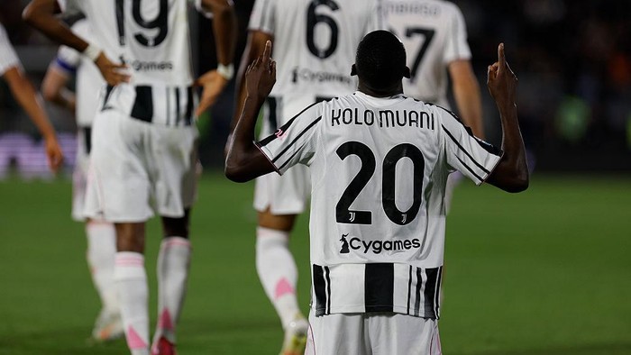 Juventuss ANDAL KOLO MUANI celebrates after scoring a goal during the Italian Serie A Enilive soccer championship football match between Venezia FC and Juventus FC at Pierluigi Penzo Stadium in Venezia, Italy, on May 25, 2025. (Photo by Mattia Radoni/NurPhoto via Getty Images)